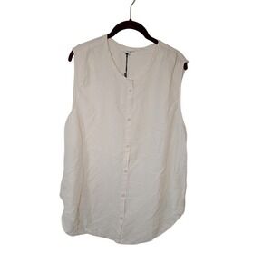 Unsubscribed Sleeveless Button Up  100% Silk Nightgown Top Blouse‎ Ivory Size M